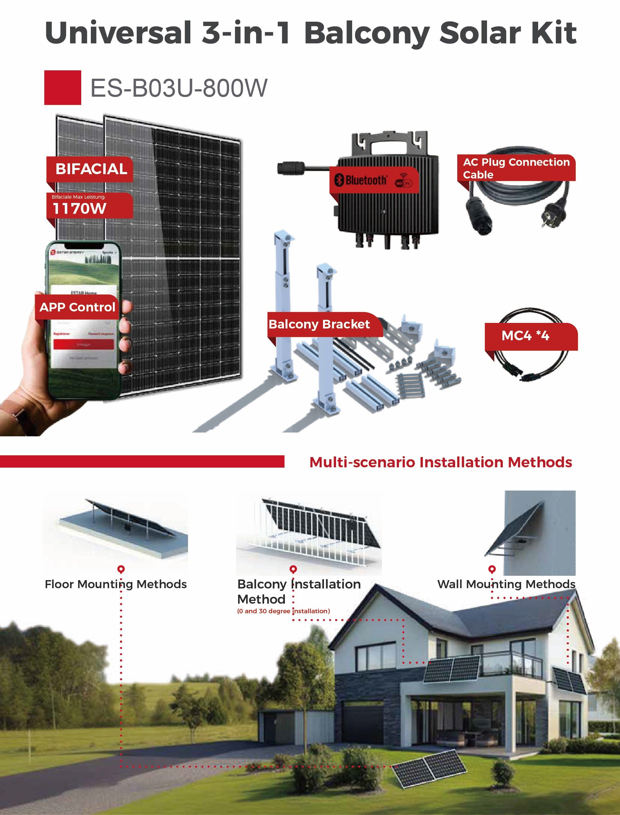 Universal 3 in 1 Balcony Solar Kit