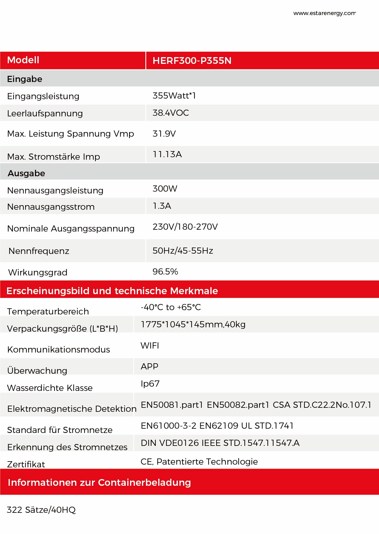 HERF300-P355N Spezifikationen