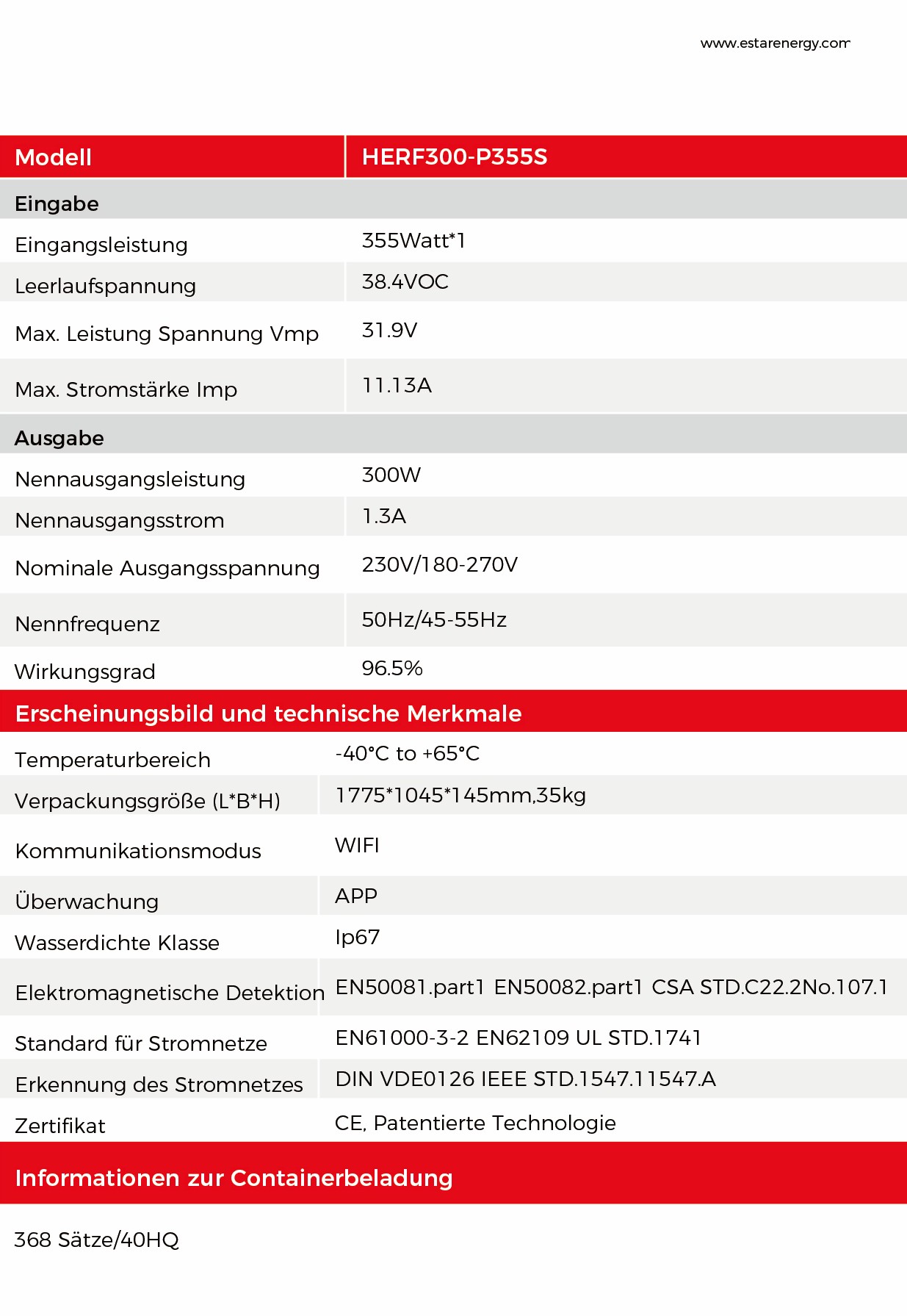 HERF300-P355S Spezifikationen