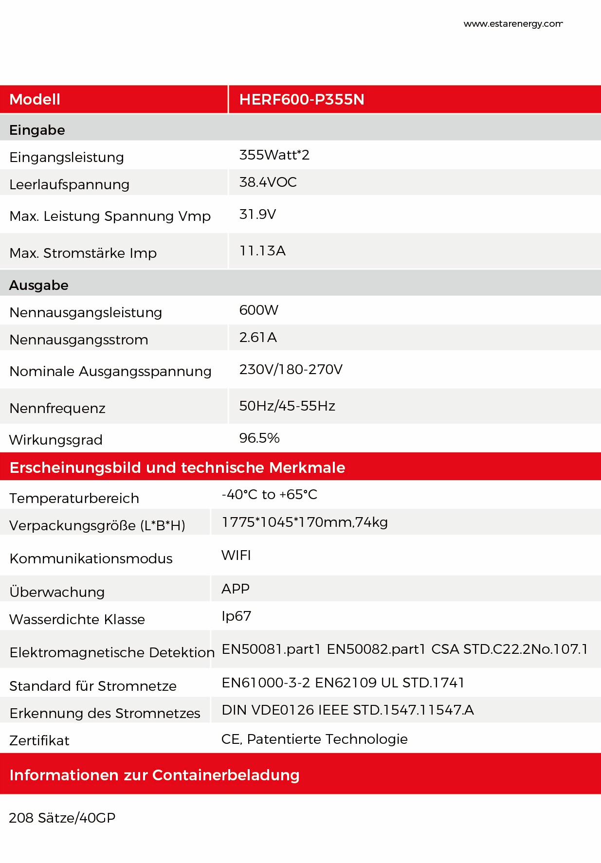 HERF600 P355N Spezifikationen
